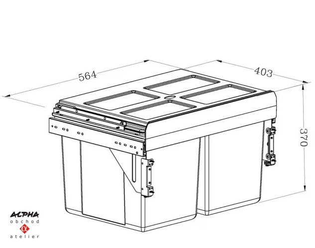 Koš odpadkový K60 2x27l/nízký/čelní šedý