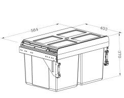 Koš odpadkový K60 2x27l/nízký/čelní šedý