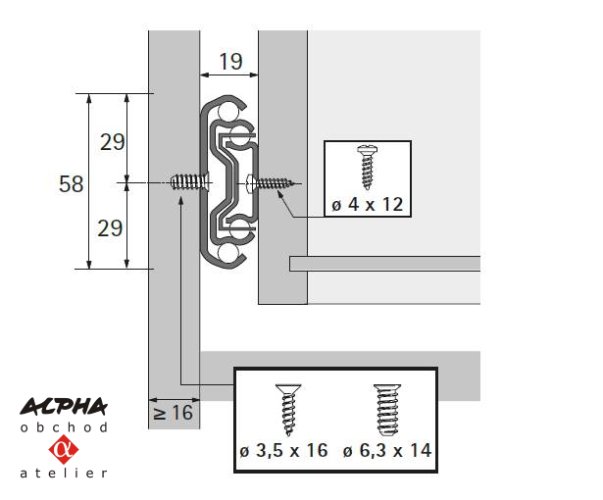 KA 4620/650mm kuličkový plnovýsuv 19mm/90kg