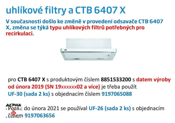 Uhlíkový filtr BEKO UF-30 (sada)